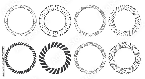 Set of hand drawn round frames. Tribal and geometric decorative design elements. Circle ornaments. Hand drawn clip art.