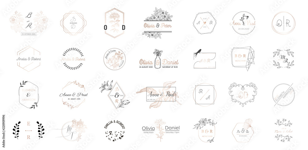 Wedding monogram logos collection with hand drawn Vector Image
