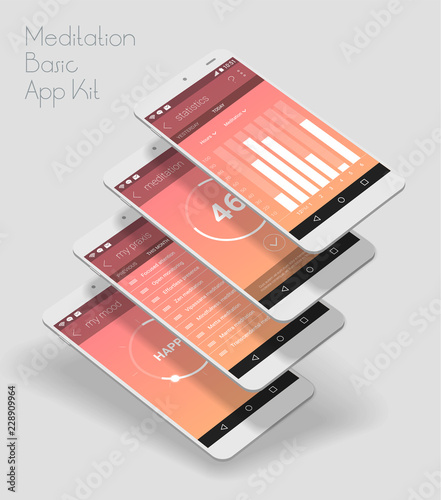 Flat design responsive UI mobile app with 3d mockups