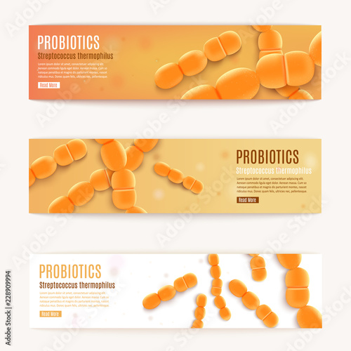 Probiotics Vector Horizontal Orange Web Banners Set