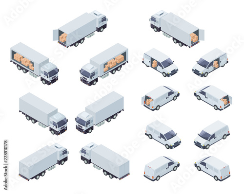 Loaded Cargo Vehicles Isometric Vector Icons Set
