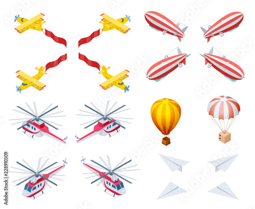 Modern and Retro Aircraft Isometric Vector Icons