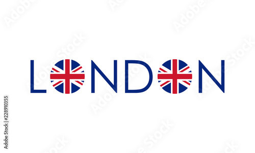 London typography design with circle UK flag. London banner, poster, sport t-shirt print design and apparels graphic. Vector illustration.