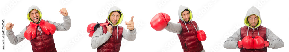 Man wearing boxing gloves isolated on white Man wearing boxing gloves isolated on white