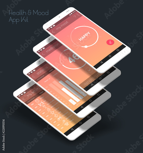 Flat design responsive UI mobile app with 3d mockups