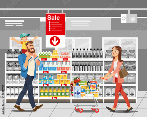 Shopping Food on Sale Cartoon Vector Concept