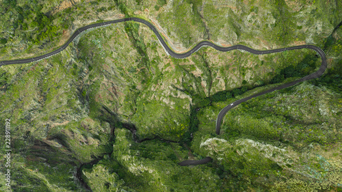 фотографія drone top view bended road on mountain of Paul do Mar, Madeira island, Portugal