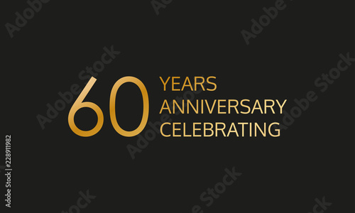 60 years anniversary logo. 60th anniversary celebration label. Design element or banner for birthday, invitation, wedding jubilee. Vector illustration.