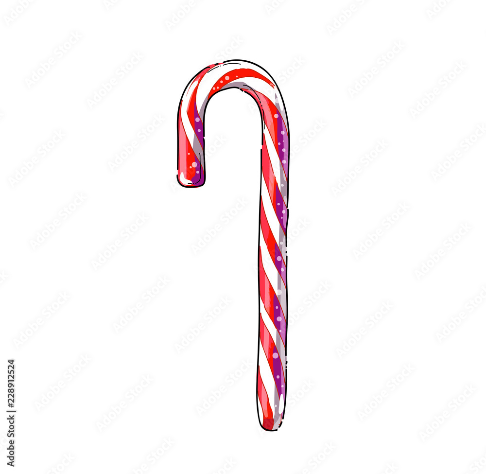 Candy cane cartoon hand drawn image. Original colorful artwork, comic  childish style drawing. Stock Vector | Adobe Stock