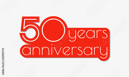 50 years anniversary logo. 50th anniversary celebration label. Design element or banner for birthday, invitation, wedding jubilee. Vector illustration.