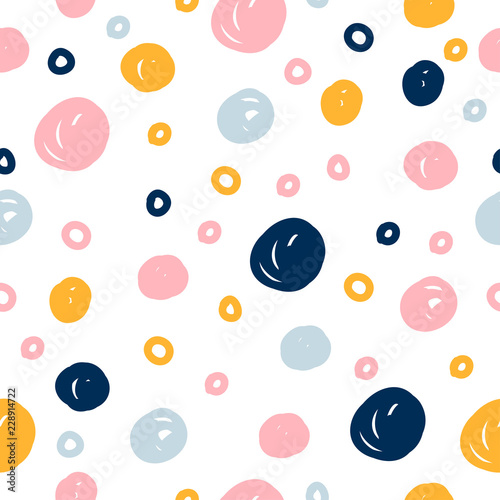 Fototapeta Naklejka Na Ścianę i Meble -  Abstract handmade seamless pattern background. Childish handcrafted wallpaper for design card, baby nappy, diaper, scrapbook, holiday wrapping paper, textile, bag print, t shirt etc.
