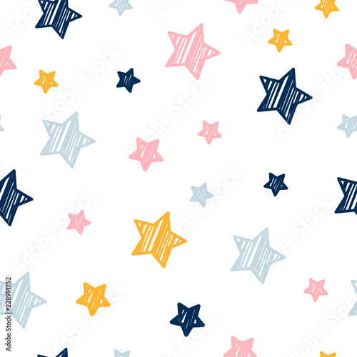 Abstract handmade seamless pattern background. Childish handcrafted wallpaper for design card, baby nappy, diaper, scrapbook, holiday wrapping paper, textile, bag print, t shirt etc.