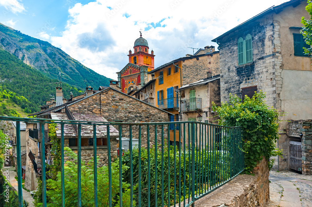 Fortified town Tende on Franco-Italian border in French Alps has alpine  architecture with the medieval buildings grouped tightly together. Stock  Photo | Adobe Stock