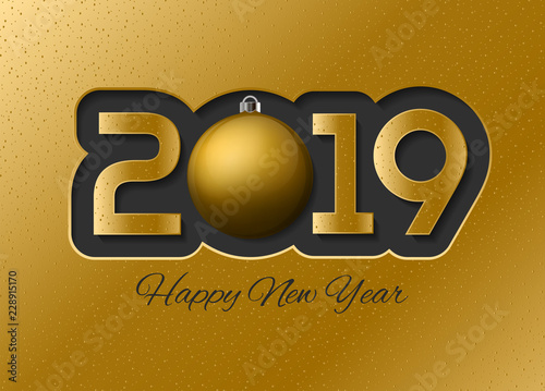 Golden realistyc 2019 card design. Gold plate surface. New year invitation luxury concept. Vector illustration