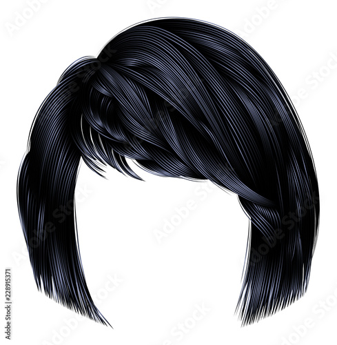 trendy woman hairs kare with fringe .brunette black dark colors . medium length . beauty style . realistic 3d . brunette .