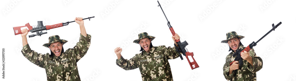 Soldier with weapons isolated on white Soldier with weapons isolated on white