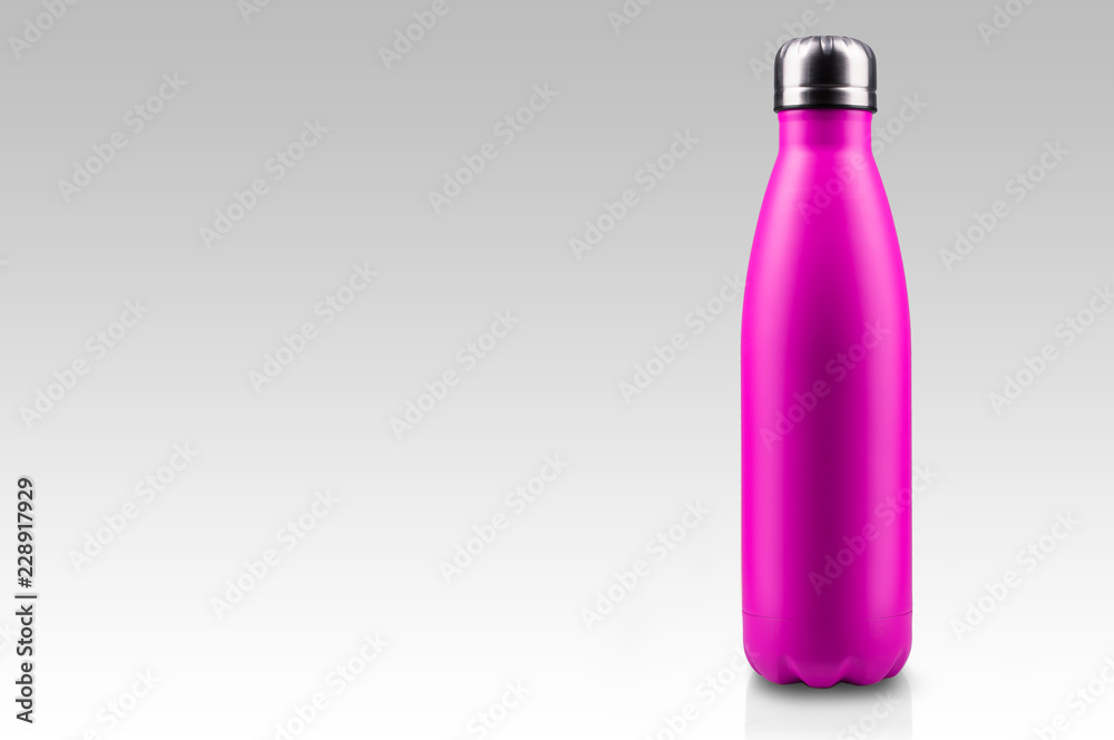 Empty stainless thermo water bottle close-up isolated on white background. Empty stainless thermo water bottle close-up isolated on white background.