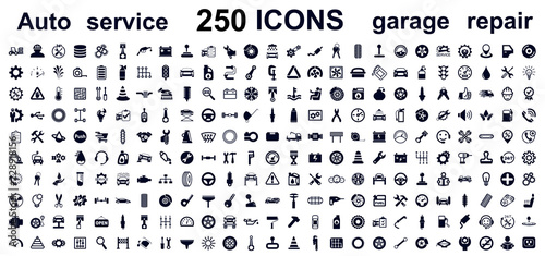 Auto service, car garage 250 isolated icons set – stock vector