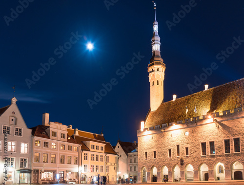 Old Town. Tallinn, Estonia. Beautiful night view of the Old Town in Tallinn, Estonia. Lights and illumination. 