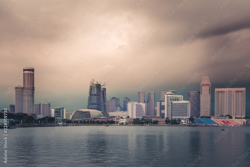 Stunning panoramic view of Singapore. Singapore skyline. Rainy day Stunning panoramic view of Singapore. Singapore skyline. Rainy day