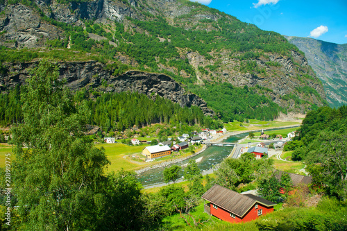 Canvas Print MYRDAL-FLAM, NORWAY - JULY 16, 2018: Breathtaking Norwegian fjord and mountain l