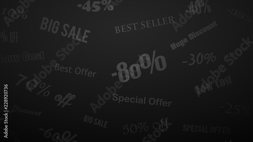 Background on discounts and special offers, made of inscriptions, in black and gray colors