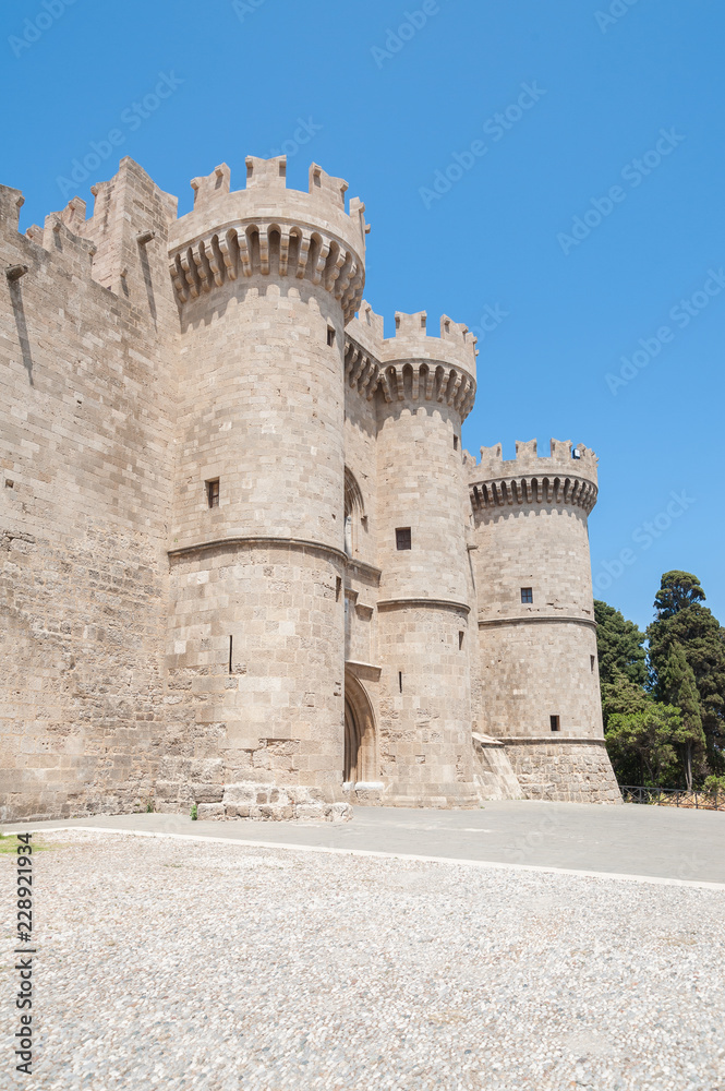 Towers of The Palace of the Grand Master of The Knights of Rhodes. Rhodes, Old Town, Island of Rhodes, Greece, Europe.