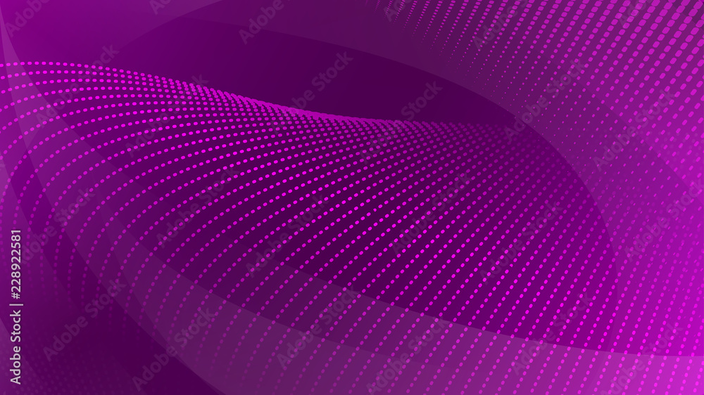Abstract background of curved surfaces and halftone dots in purple colors
