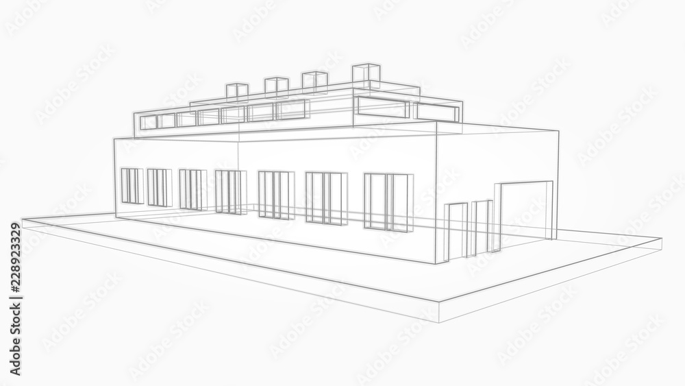 ภาพประกอบสต็อก Technical drawing of an industrial building, hidden