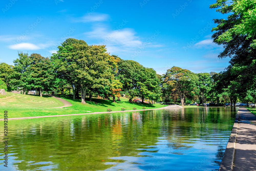 A long pond in Duthie park near the entrance, Aberdeen, Scotland