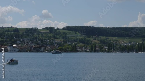 Lake Constance pan to the right from Gaienhofen with boats 4k photo