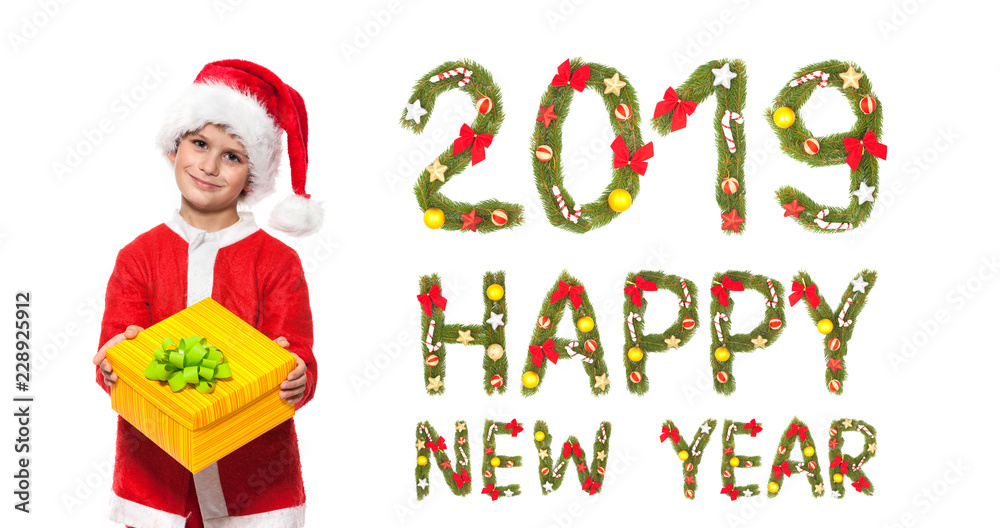 Fototapeta premium Boy holding a christmas gift