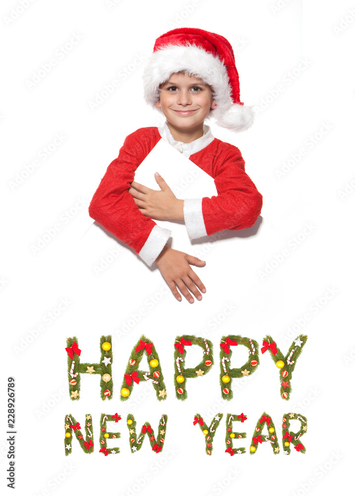 Obraz premium Boy holding a christmas poster