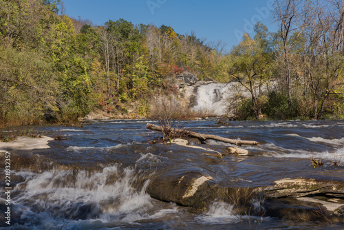 Housatonic River and waterfall in Connecticut after heavy rain