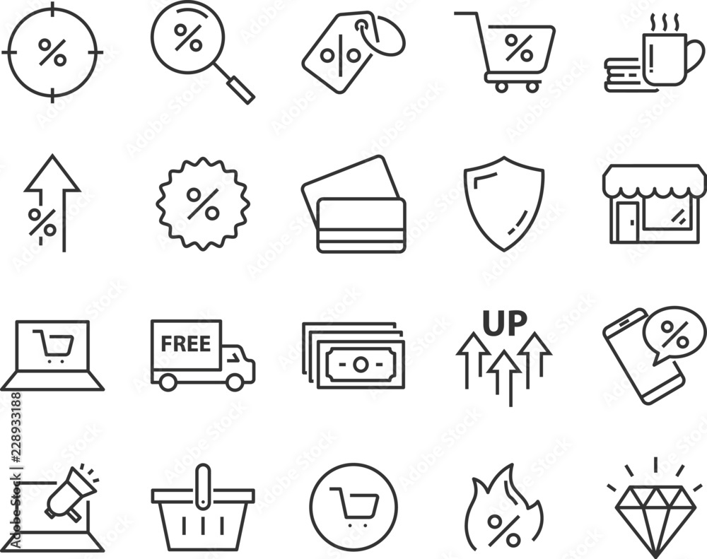 set of shopping line icons such as , delivery, shop, pay, e-commerce