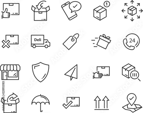 set of send icons, such as delivery, transport, mail, service