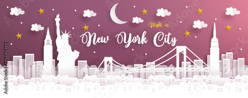 Paper art with New York city famous landmarks. Vector illustration.