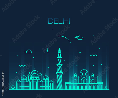 Delhi skyline, India vector linear style city