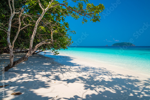 Fototapeta Naklejka Na Ścianę i Meble -  Beautiful tropical island white sand beach blue sky sunny day - Summer breeze holiday