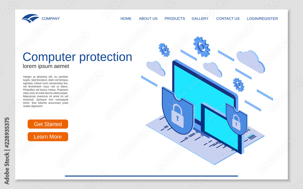 Computer protection, information security flat 3d isometric vector concept illustration. Website landing page design template