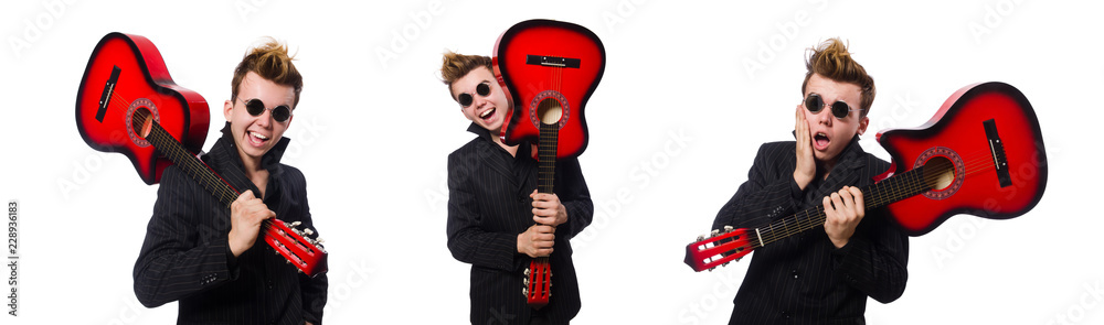 Obraz premium Man guitar player isolated on white