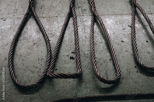 Steel rope on the green floor