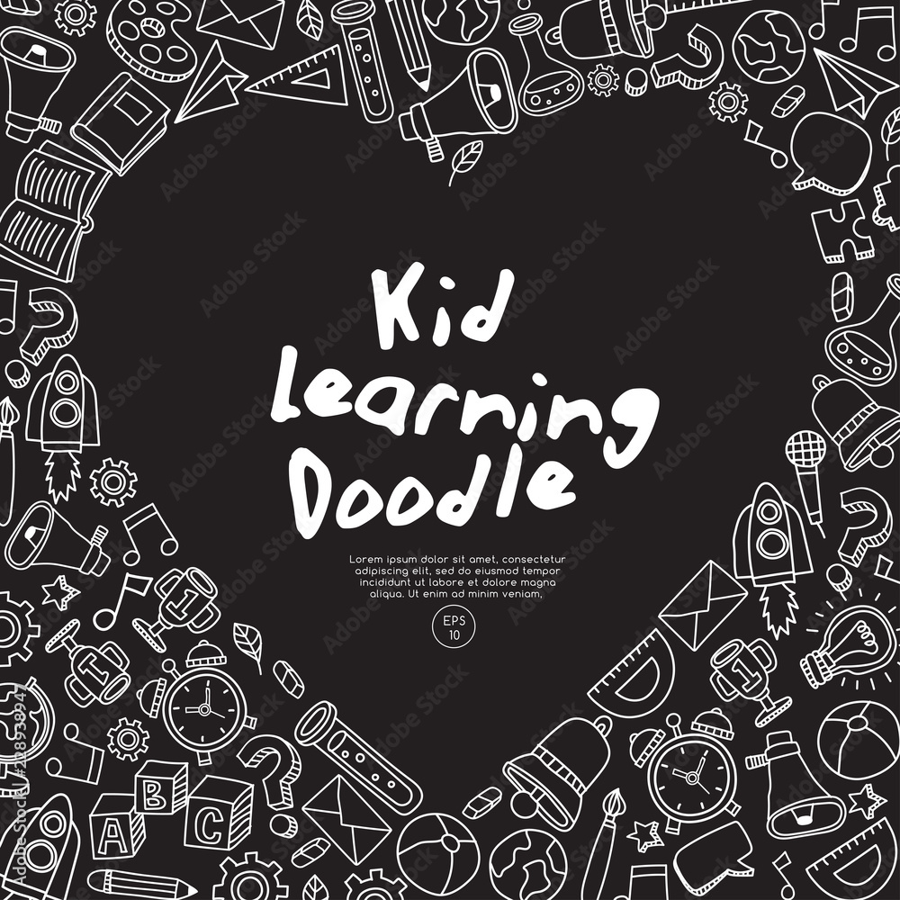 Set of hand drawn kid learning doodles shaped in heart : Vector Illustration Set of hand drawn kid learning doodles shaped in heart : Vector Illustration