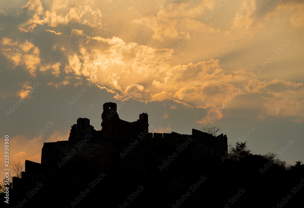 The great wall of China during sunset