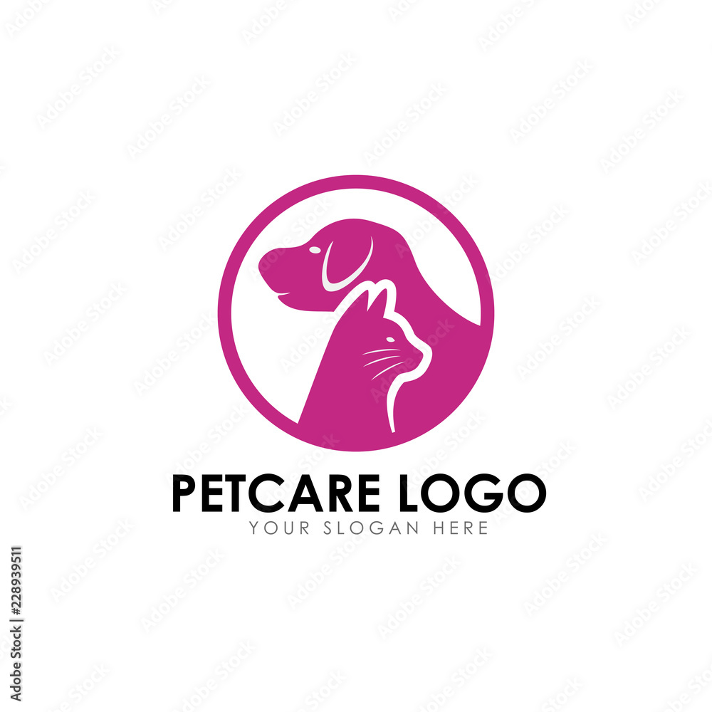 pet care and pet clinic logo design template. cat and dog vector silhouette pet care and pet clinic logo design template. cat and dog vector silhouette