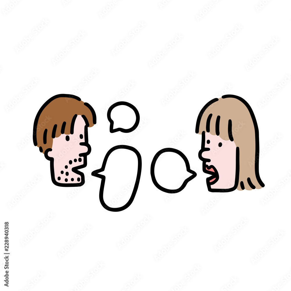 Hand drawn vector illustration of people talking in cartoon style. Men and  women couple speaking with speech bubble Stock Vector | Adobe Stock