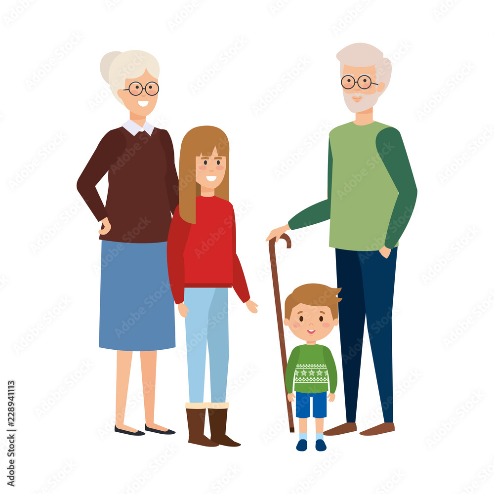 grandparents couple with kids