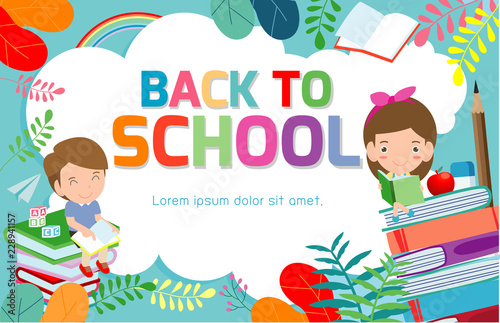 Back to school banner background.welcome back to school,children reading book,Cute school kids.education concept, Template for advertising brochure, your text ,Vector Illustration