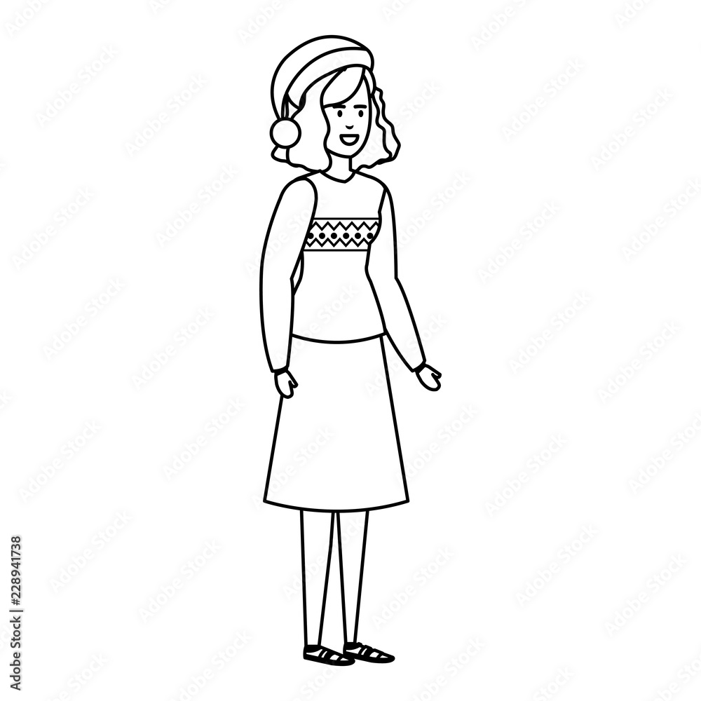 woman with christmas sweater and hat woman with christmas sweater and hat