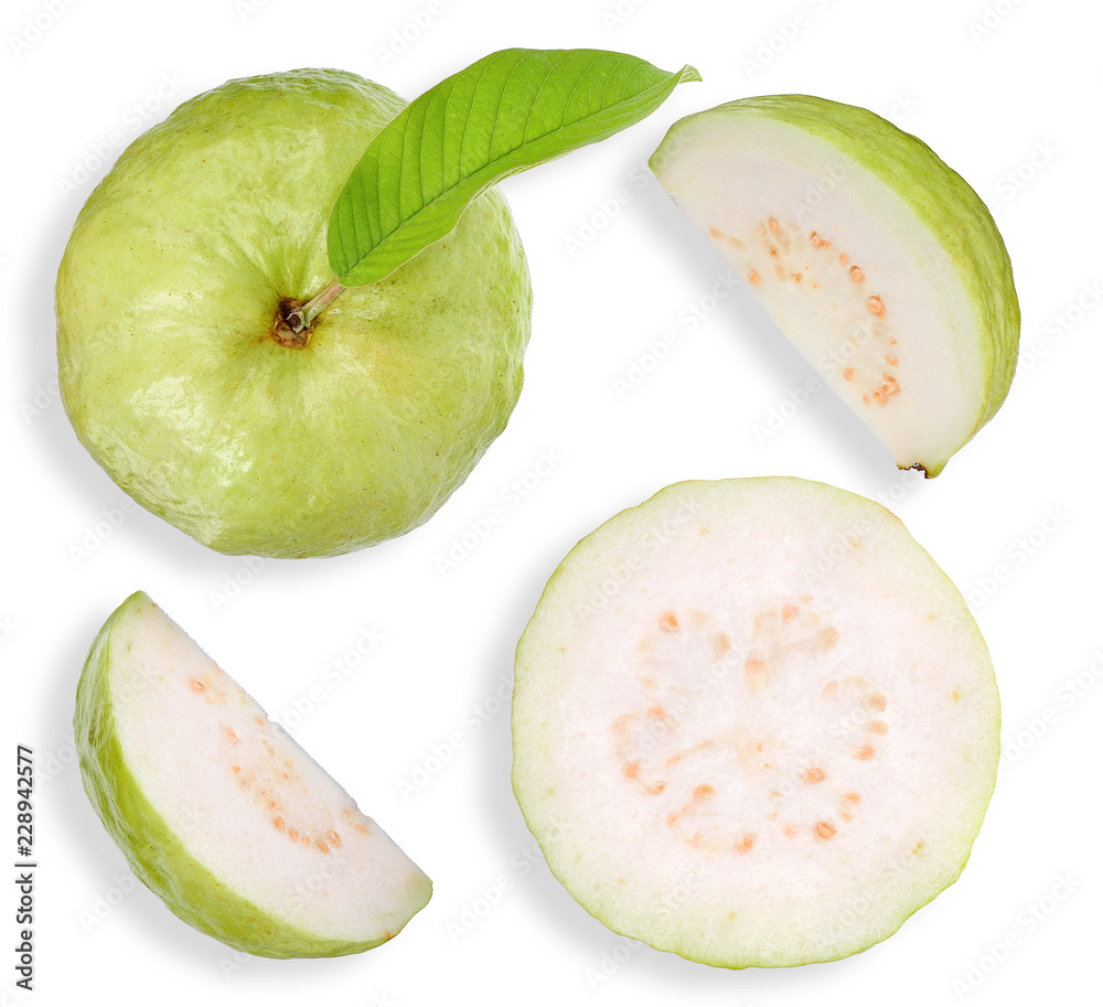Top view Guava fruit isolated on white clipping path
